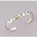 925 Silver Smiley Face and Stars Open Cuff Bangle