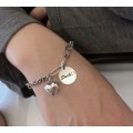 925 Silver Solid Heart and Smile Bracelet