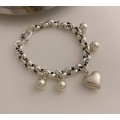 925 Silver Round Beads with Love Heart Bracelet