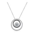 925 Silver Double Circle Black Spinel CZ Necklace