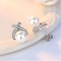 925 Silver Cross Pearl Earrings