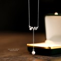 925 Silver Pearl and CZ Tassel Necklace