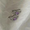 925 Silver Vintage Purple Heart Earrings