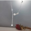 925 Silver Moon and Star with CZ Necklace