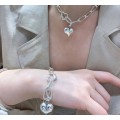 925 Silver Bulky Heart Paperclip Necklace and Bracelet