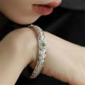 SPECIAL - 925 Silver Braided Bangle with Green Zirconia