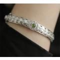 SPECIAL - 925 Silver Braided Bangle with Green Zirconia