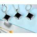 925 Silver Black Square CZ Necklace & Earrings Set