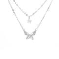 925 Silver Double Layer Butterfly and Flower Necklace