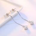 925 Silver Pearl and Hanging CZ Cube Earrings