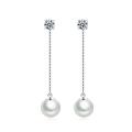 925 Silver CZ and Hanging Pearl Earrings