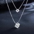 925 Silver Double Layer CZ Cube Necklace