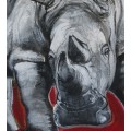 Stunning!*Original Annie Brand (1970-) "Rhino Standoff" 50 x 40cm, on Canvas