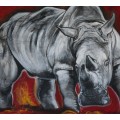 Stunning!*Original Annie Brand (1970-) "Rhino Standoff" 50 x 40cm, on Canvas