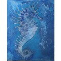 Stunning!*Original Annie Brand (1970-) "Blue Seahorse" size: 50 x 40cm - Acrylic paint on Canvas