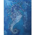 Stunning!*Original Annie Brand (1970-) "Blue Seahorse" size: 50 x 40cm - Acrylic paint on Canvas