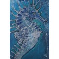 Stunning!*Original Annie Brand (1970-) "Blue Seahorse" size: 50 x 40cm - Acrylic paint on Canvas