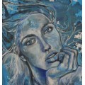 Beautiful!*Original Anni Brand (1970-) "Blue Daydreamer" 70 x 53cm Large Japanese Canvas