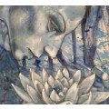 Title : Original Artwork by artist Stella Pelser, Title: "BLUE LOTUS" Acrylic on Canvas 700mm x 53mm