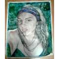 Title :Orginal Artwork by Stella Pelser "Hippie Girl " Acrylic on Canvas - Size 75cm x 100cm