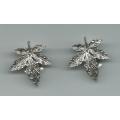 SILVER TONE LEAF SHAPE CLIP ON  EARINGS