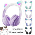 STN-28 pro Wireless Headset Cat Ear 5.0 Bluetooth Headphones LED Flashing Light Sports