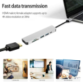 6in1 Type C Hub USB-C Adapter HDMI 4K Multiport Card Reader Dual for MacBook Pro