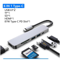 6 in 1 USB-C Hub For MacBook-Pro Type C Adapter Multiport SD Card Reader-4K