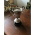 Silver trophy as per photos, 27cm H, 18cm W, 13cm L