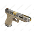 WE Special Custom Glock 35 Full Auto GBB Pistol Transformers Type (Silver Slide, Tan Frame, Gold Bar