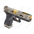 WE Special Custom Glock 17 GBB Pistol Transformers Type (Silver Slide, Black Frame, Gold Barrel)
