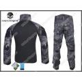 Combat Set Shirt & Pants Build in Elbow & Knee Pads - Night OPS Black TYP Typhon Camo Size L
