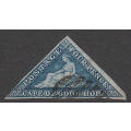 CAPE OF GOOD HOPE 1863 DLR PRTG 4d STEEL-BLUE FINE USED. NARROW/LARGE MARGINS. SACC 15c CAT R9000