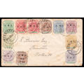 TRANSVAAL 1901 MULTIFRANKED LOCALLY ADDRESSED COVER WITH GERMISTON 19 JUNE 01 CANCELS. SEE SCANS