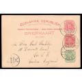 TRANSVAAL 1899  COLOURFUL GREETINGS FROM JOHANNESBURG ON 1d P.S. POSTCARD TO UK. VERY FINE