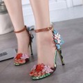 Fashionable Colorful Flower Serpentine High Heel Sandal - FREE SHIPPING