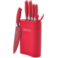 Royalty Line Non-Stick Coating Knife Set 6-Piece with Stand - Red