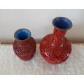 Antique/Vintage Chinese Red Cinnabar Vases and Plate