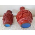 Antique/Vintage Chinese Red Cinnabar Vases and Plate