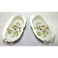 Vintage Strawberry Design Mitani Japan Crackled Glaze Rectangular Bowls