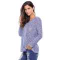 BLUE HOODED V-NECK LONG SLEEVE LOOSE KNITTED TOP - S/L