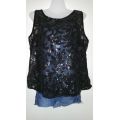 Black Evening top with Sheer back and Sequined Front  Size Large