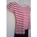 Cute Red and White Striped T Shirt Size Medium