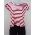 Cute Red and White Striped T Shirt Size Medium