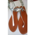 Thong, Ankle Strap Sandals with Silver Straps Size 8