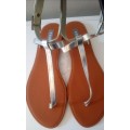 Thong, Ankle Strap Sandals with Silver Straps Size 8