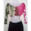 Crop Top, Tie Dye, 3/4 sleeves Handmade by Freedom Size Large. Hippy Festival Vibe.