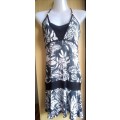 Sun dress, Black and White Tropical Print, by Free Clothing Size Small. Fun, Summer,  Beach, Party