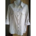 Fitted White Shirt With Brown Stripes, by Donna Claire Size 16. Smart Career Wear