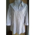 Fitted White Shirt With Grey and Silver Stripes, by Merien Hall Size 16 Smart Career Wear